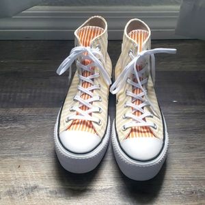 Orange and yellow striped platform Converse